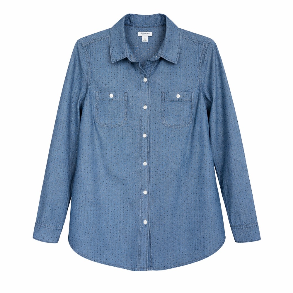 Old Navy Blue Chambray Button-Up Shirt – Polka Dot Print